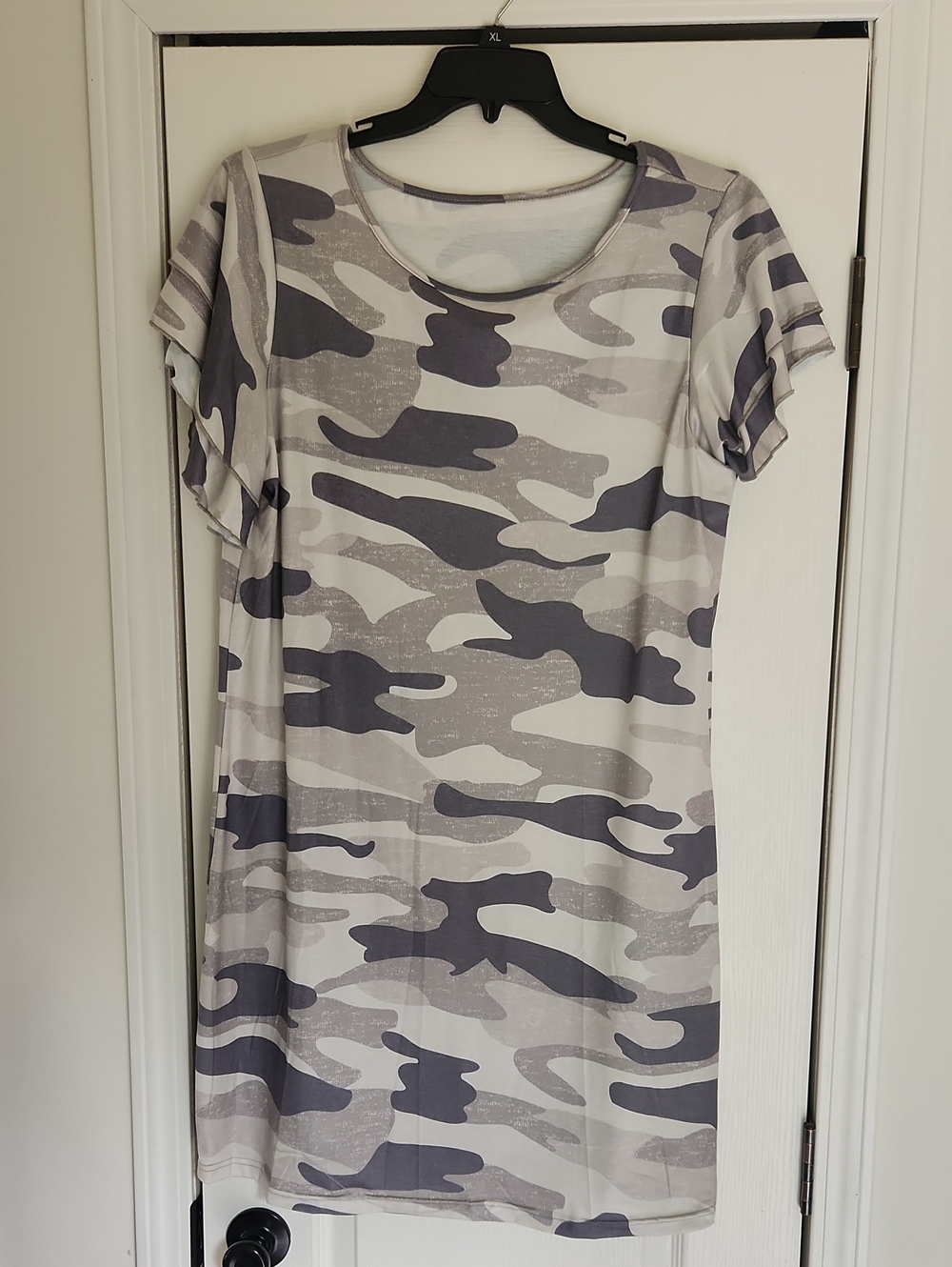 Source Unknown Gray Camouflage Short Sleeve Mini Dress